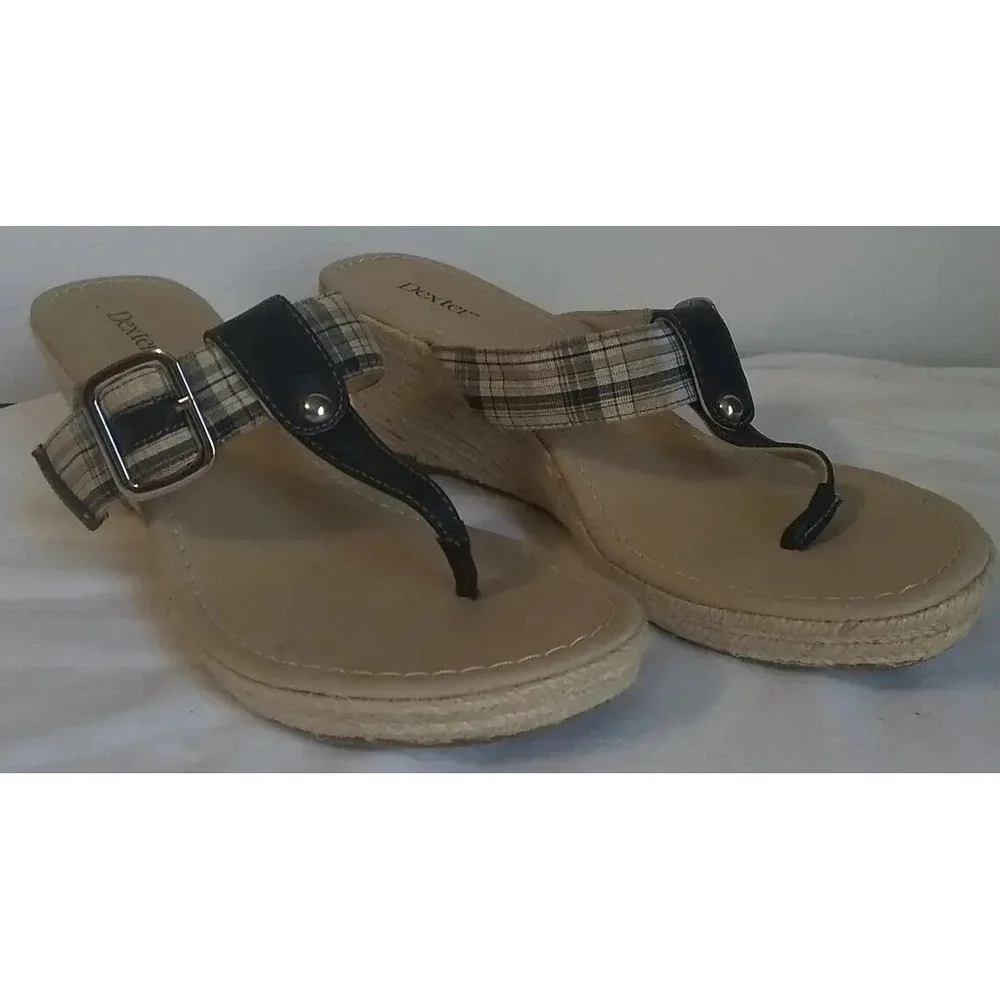 Women's Wedge Sandals Sz 11 Dexter Espadrille Black Tan‎ Jute Hemp Heel READ